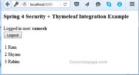 Spring 4 Security + Thymeleaf Integration Custom Login Page and Logout Example with CSRF Token using JavaConfig