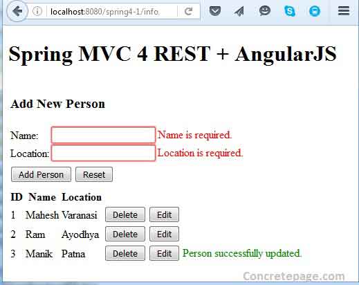 Spring MVC 4 REST + AngularJS + Hibernate 4 Integration CRUD Tutorial with ngResource Example