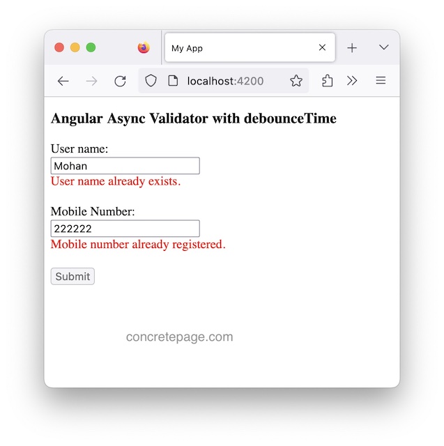 Angular Async Validator Debounce Example