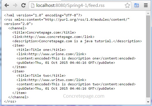 Spring 4 MVC Atom and RSS Feed Example with ROME using JavaConfig