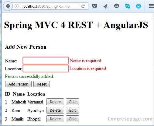 Spring MVC 4 REST + AngularJS + Hibernate 4 Integration CRUD Tutorial with ngResource Example