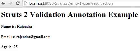 Struts 2 Validation Annotation Example